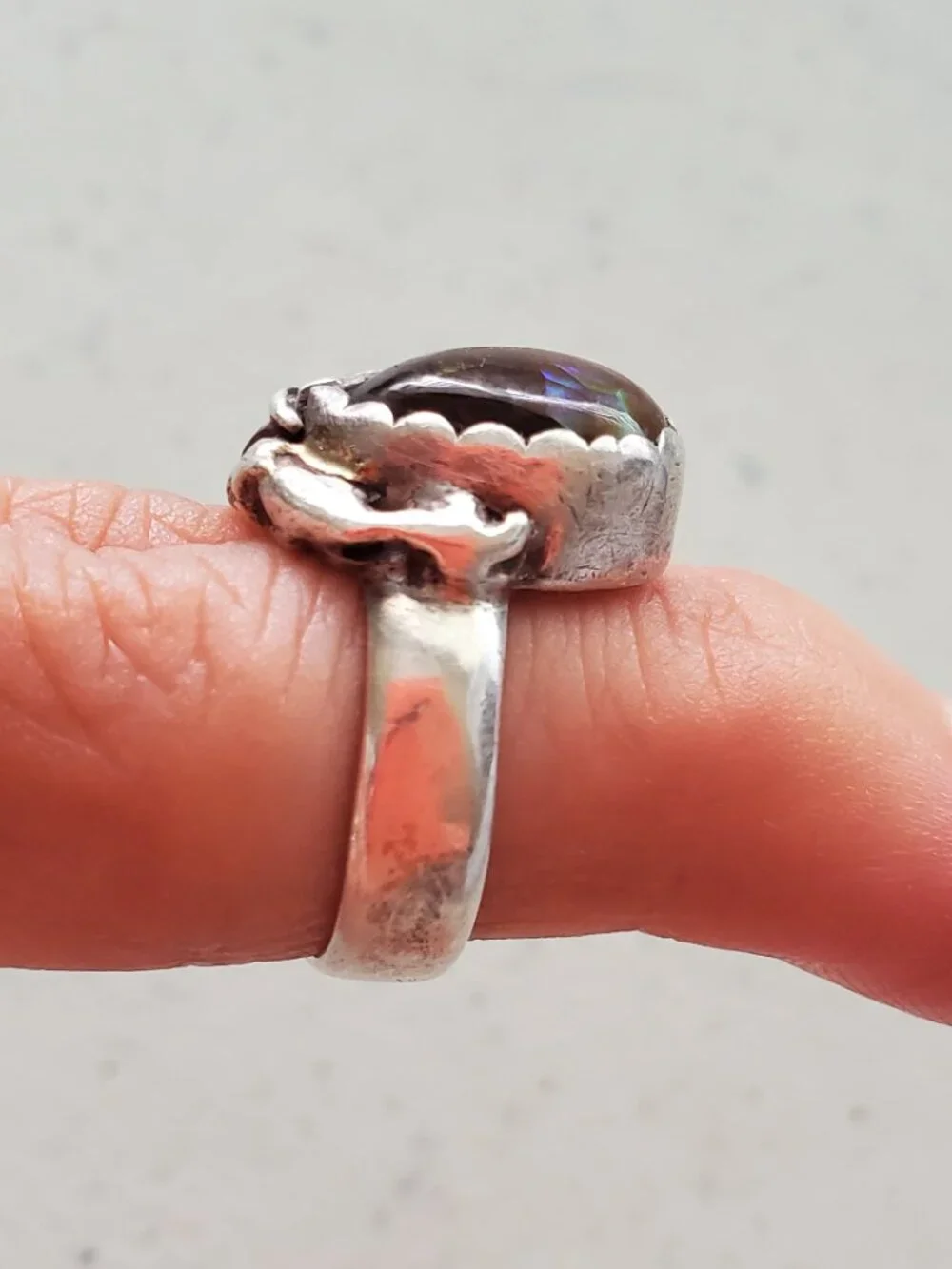 Oregon Fire Opal Pinkie Ring, Sterling Silver